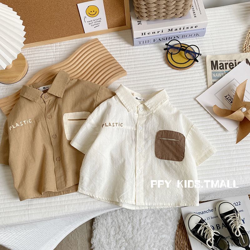 M & h ~  Áo Sơ Mi Ngắn Tay Phong Cách Hàn Quốc Mới 2023 Cho Bé Trai