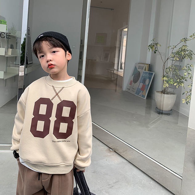 Áo Sweater Lót Lông Cừu Dày Dặn Phong Cách Mới Mùa Thu Đông Cho Bé Trai