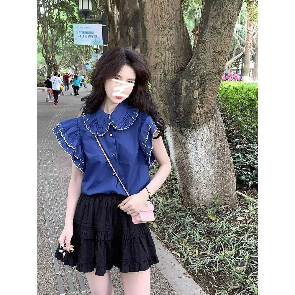 Áo Sơ Mi Cổ Búp Bê Phong Cách Đường Phố Pháp Thời Trang Mùa Hè Cho Nữ