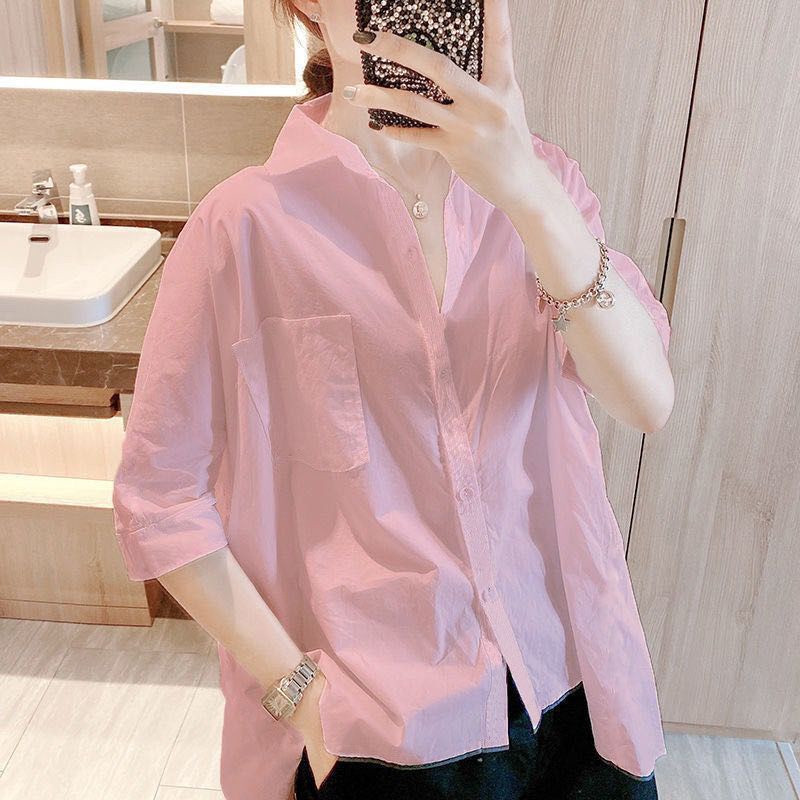 Áo Sơ Mi Mỏng Tay Ngắn Màu Sắc Đơn Giản Phong Cách Châu Âu