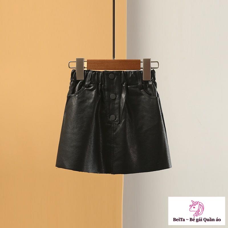 Chân Váy Ngắn Lưng Thun Bằng Da Phong Cách Phương Tây Cho Bé Gái