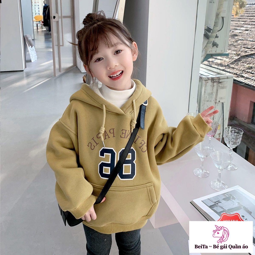 Áo Hoodie Lót Lông Cừu Dày Dặn Tay Dài Thời Trang Thu Đông Cho Bé Gái