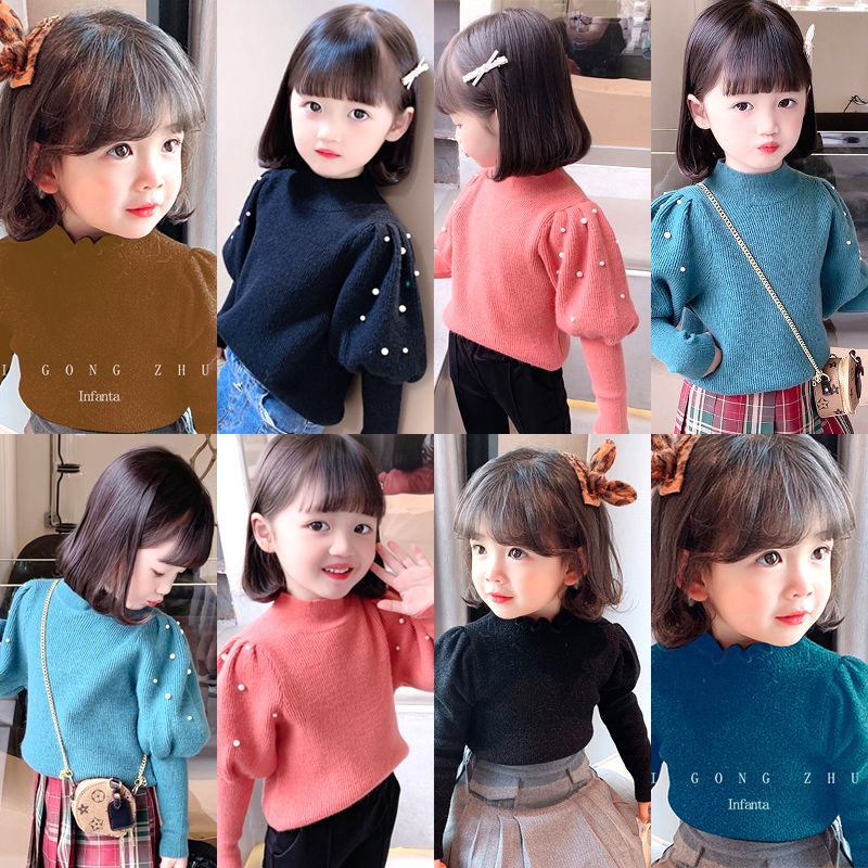 Áo Len Tay Phồng Phong Cách Mới Thời Trang Xuân Thu Cho Bé Gái