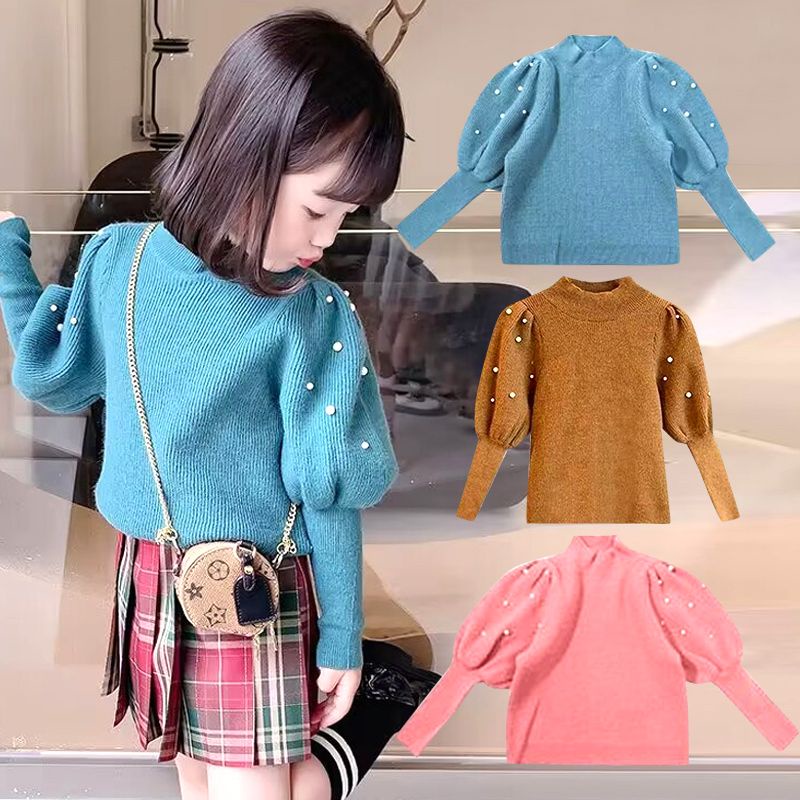 Áo Len Tay Phồng Phong Cách Mới Thời Trang Xuân Thu Cho Bé Gái