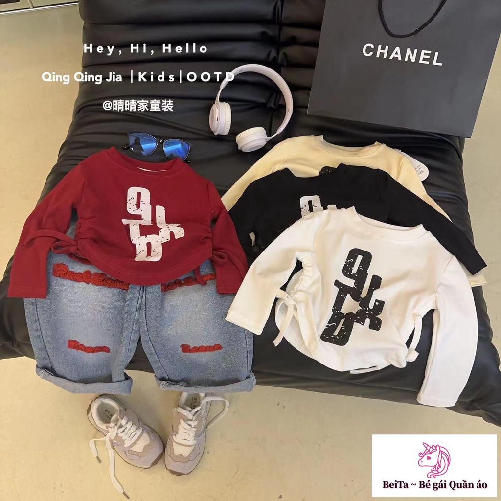 Áo Thun cotton Tay Dài Phong Cách Hàn Quốc Thời Trang Xuân Thu Mới Cho Bé Gái