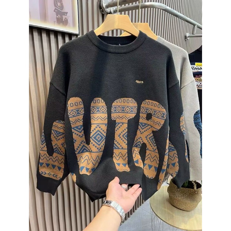 Áo sweater Len Dày Cổ Tròn Dáng Rộng Thời Trang Thu Đông 2023 Phong Cách Mới Cho Nam