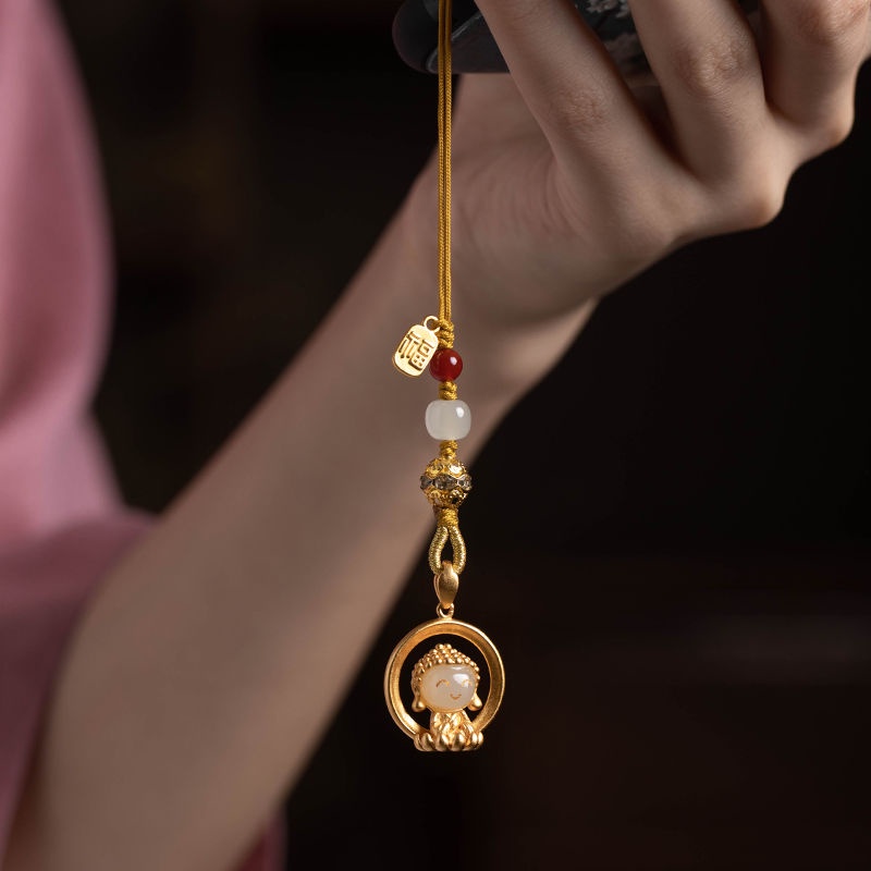 Dây Treo Điện Thoại May Mắn Mặt Hình Phật Ngọc Bích Tự Nhiên Mang Lại May Mắn