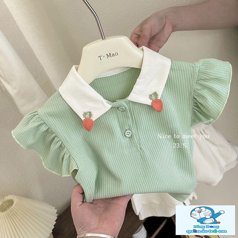 Áo Thun cotton Tay Ngắn Cổ Lá Sen Thời Trang Mùa Hè Cho Bé Gái