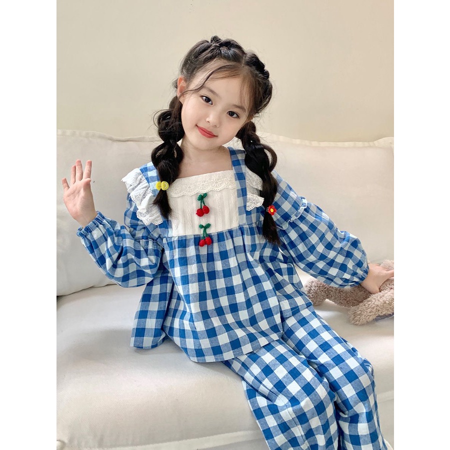 Bộ Đồ Ngủ Tay Dài Phong Cách Phương Tây Dễ Thương Thời Trang Xuân Thu Cho Bé Gái