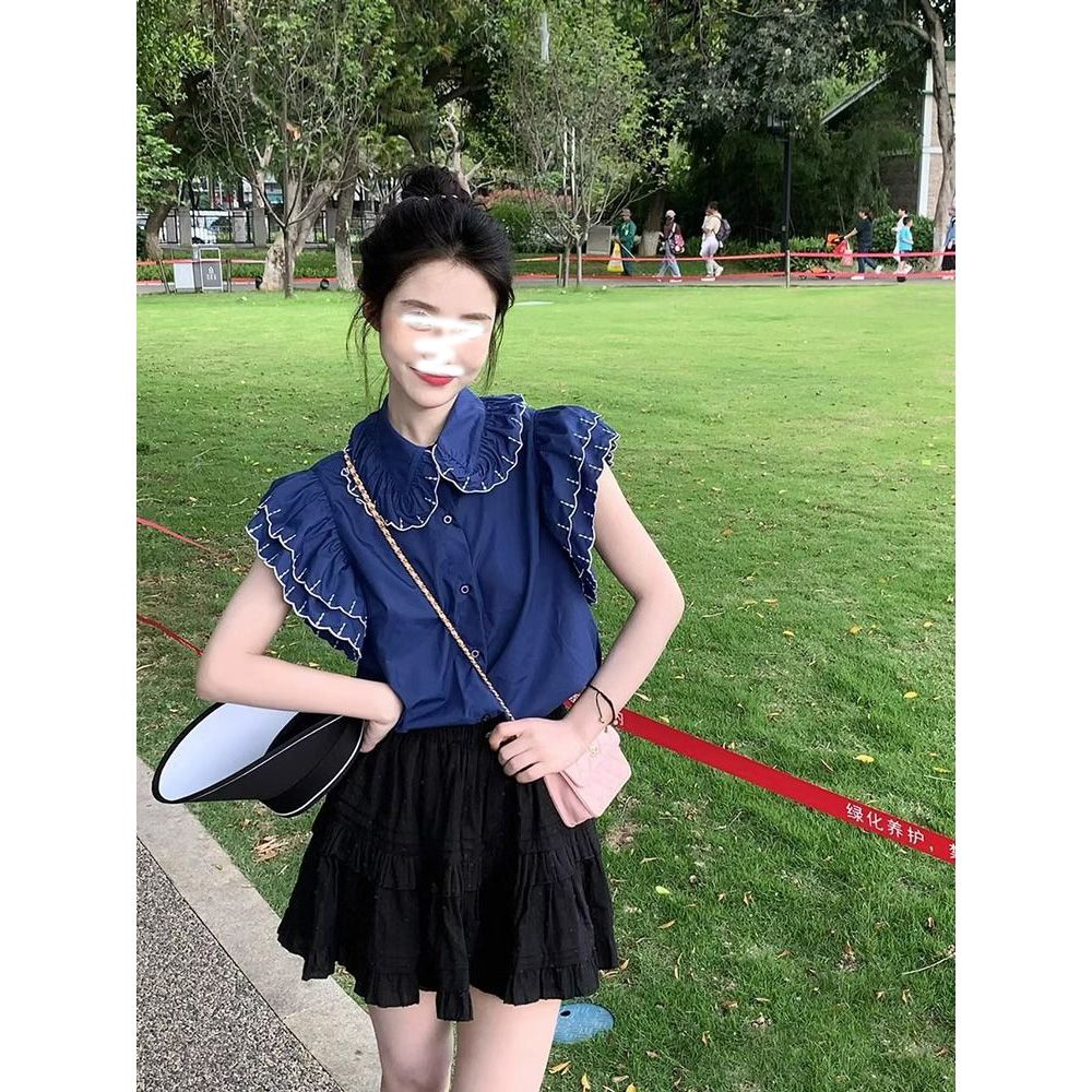 Áo Sơ Mi Cổ Búp Bê Phong Cách Đường Phố Pháp Thời Trang Mùa Hè Cho Nữ