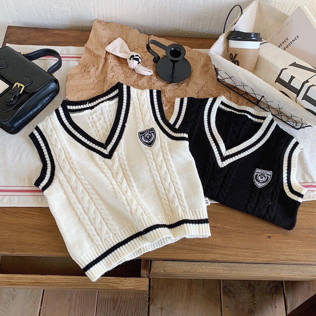 Áo sweater Dệt Kim Không Tay Dễ Phối Đồ Phong Cách Hàn Quốc Cho Bé Mẫu Giáo