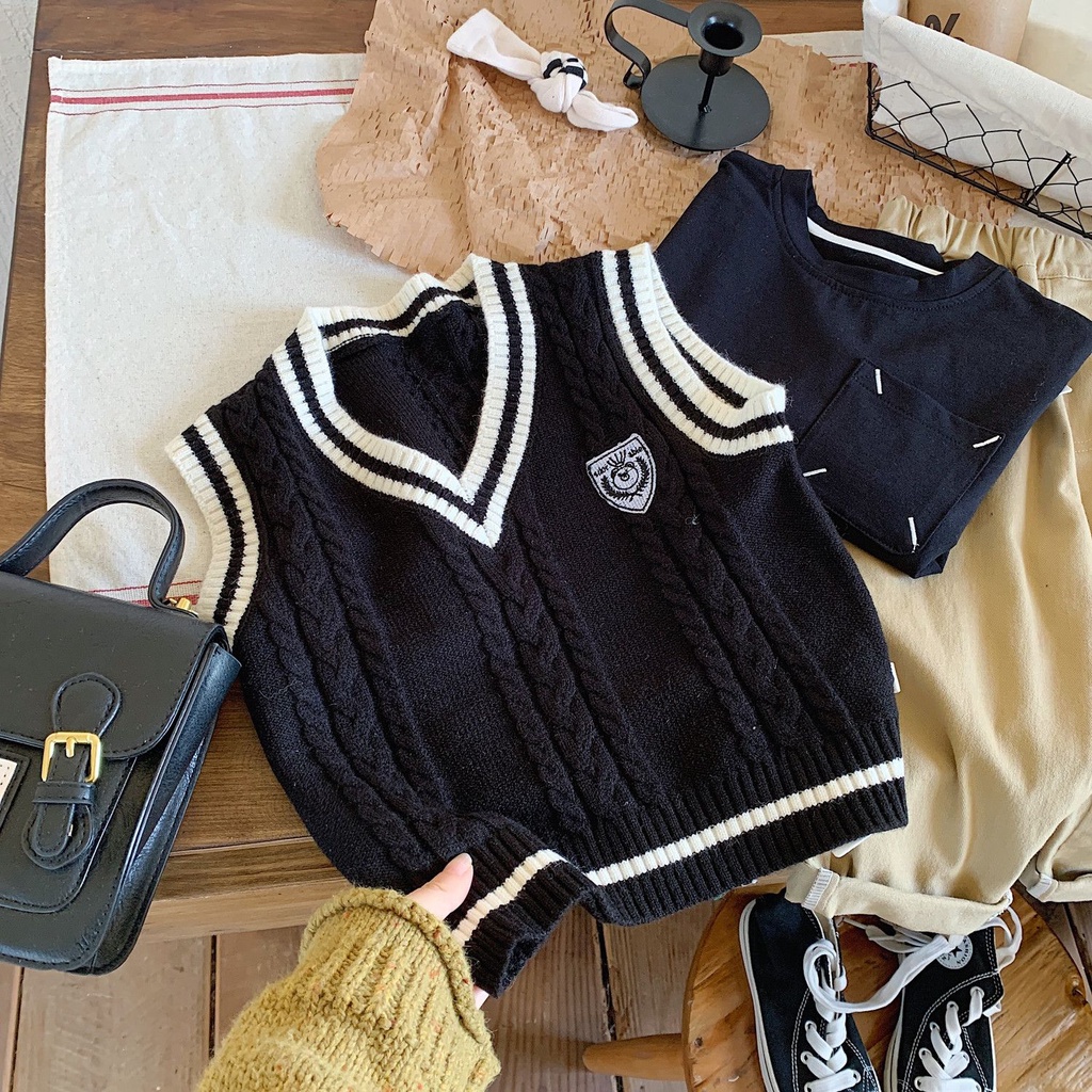 Áo sweater Dệt Kim Không Tay Dễ Phối Đồ Phong Cách Hàn Quốc Cho Bé Mẫu Giáo