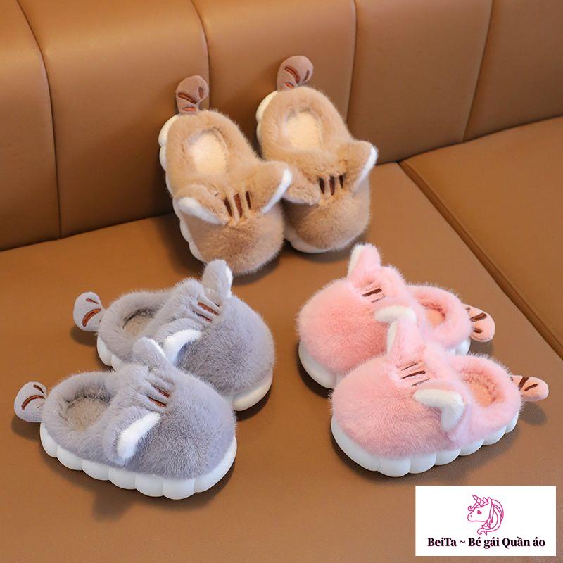 Dép Bông cotton Đế Mềm Dày Giữ Ấm Mùa Thu Đông Phong Cách Hoạt Hình Dễ Thương Cho Bé Trai Và Gái