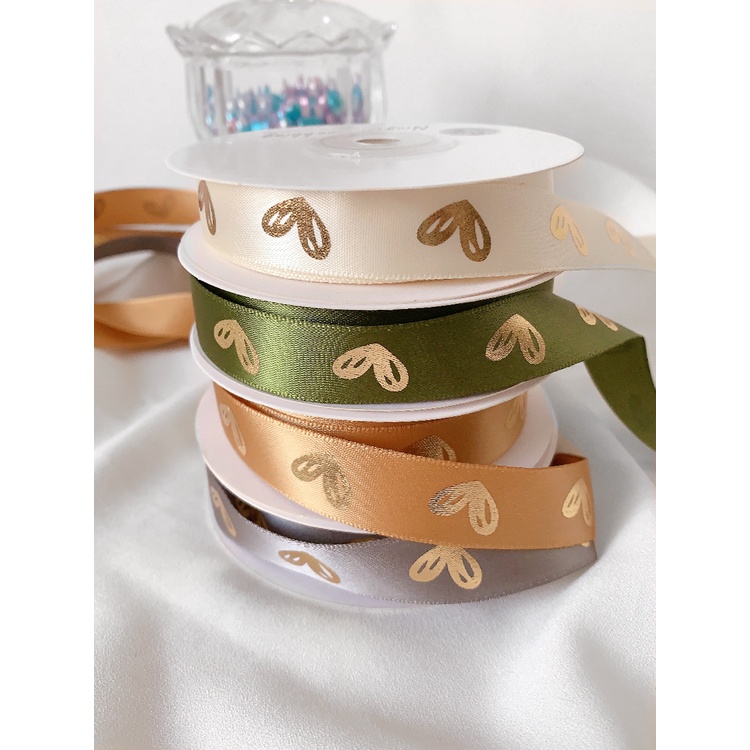 Cuộn Dây Ruy Băng Họa Tiết Trái Tim Màu Vàng 1.6cm Dùng Làm Đồ Thủ Công diy