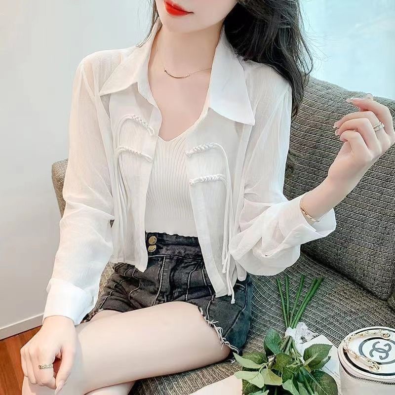 Áo Sơ Mi chiffon Mỏng Nhẹ Tay Dài Cài Nút Kiểu Trung Hoa Thời Trang Mùa Hè Cho Nữ