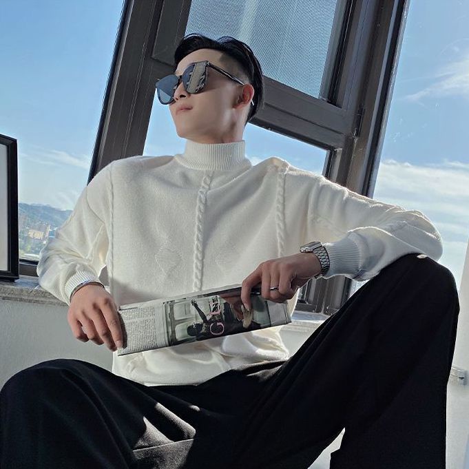 Áo sweater Dệt Kim Dày Cổ Lọ Thời Trang Thu Đông 2022 Phong Cách Đường Phố Cho Nam