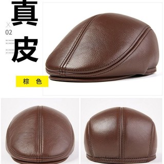 Mũ beret da bò thật dày dặn giữ ấm tai thời trang thu đông cho nam giới trung niên