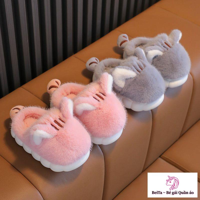 Dép Bông cotton Đế Mềm Dày Giữ Ấm Mùa Thu Đông Phong Cách Hoạt Hình Dễ Thương Cho Bé Trai Và Gái