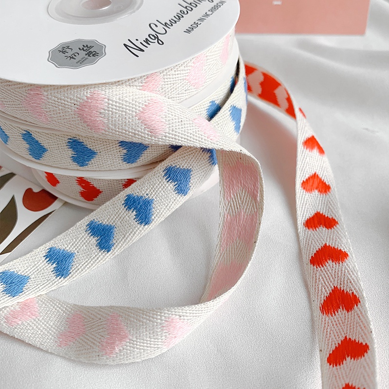 Cuộn Dây Ruy Băng Thêu Hình Trái Tim Viền Vải Ruy Băng Trang Trí Bó Hoa / Bánh Kem diy