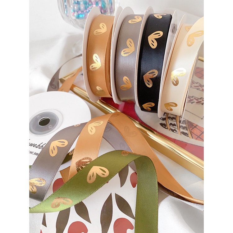 Cuộn Dây Ruy Băng Họa Tiết Trái Tim Màu Vàng 1.6cm Dùng Làm Đồ Thủ Công diy