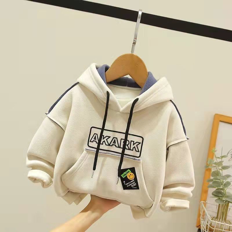Áo sweatshirt Lông Cừu Dày Lót Lông Cừu Phong Cách Mới Mùa Thu Đông Cho Bé Trai Và Bé Gái