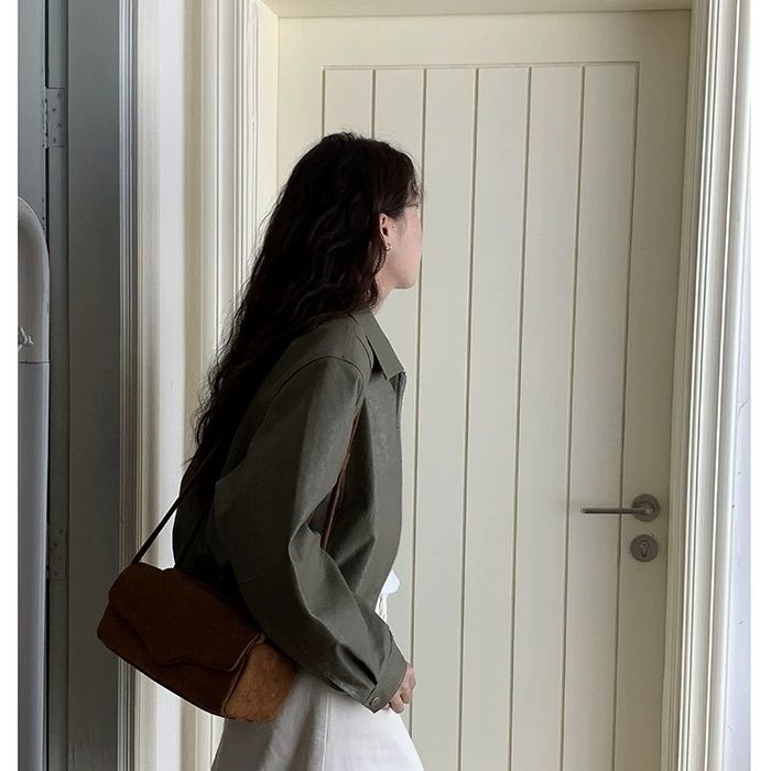 Túi Đeo Vai Da Lộn Màu Nâu Phong Cách Hàn Quốc Thời Trang Thu Đông Mới