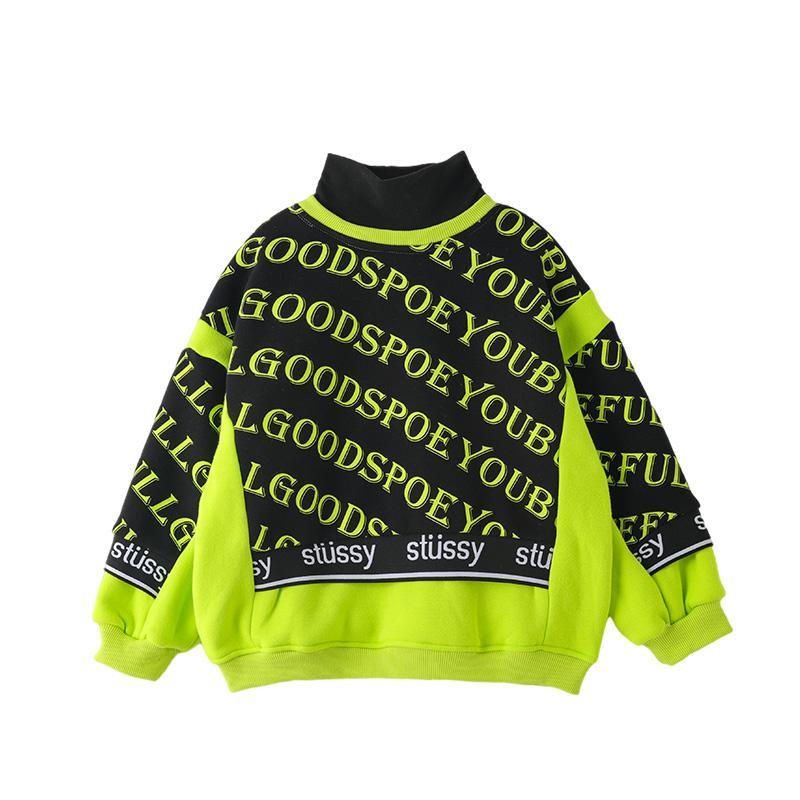 Áo sweatshirt Dày Lót Lông Cừu Cổ Cao Phong Cách Đường Phố Hàn Quốc Thời Trang Thu Đông Cho Bé Trai