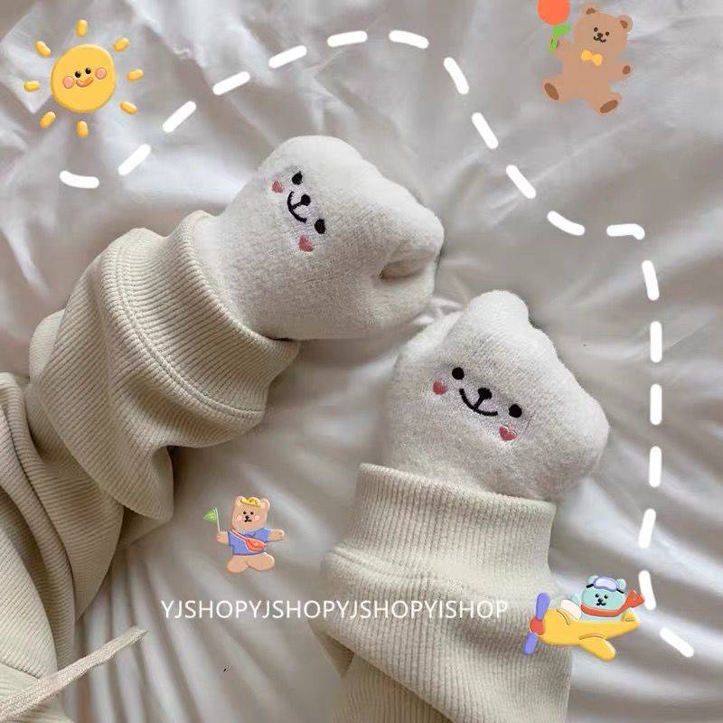 Găng Tay Len Hở Ngón Giữ Ấm Mùa Đông Có Thể Chạm Màn Hình Cảm Ứng Họa Tiết Hoạt Hình