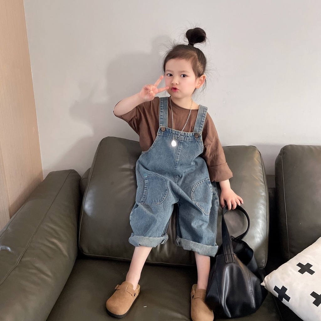 Quần Yếm jeans Phong Cách Hàn Quốc Cho Bé