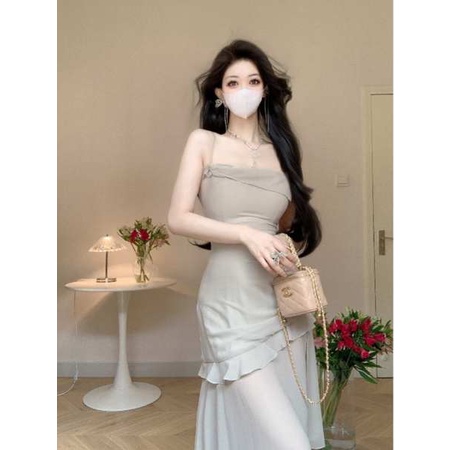 Đầm Hai Dây Vải Tuyn Cao Cấp Xẻ Tà Màu Trơn Phong Cách Pháp Thời Trang Mùa Hè Cho Nữ