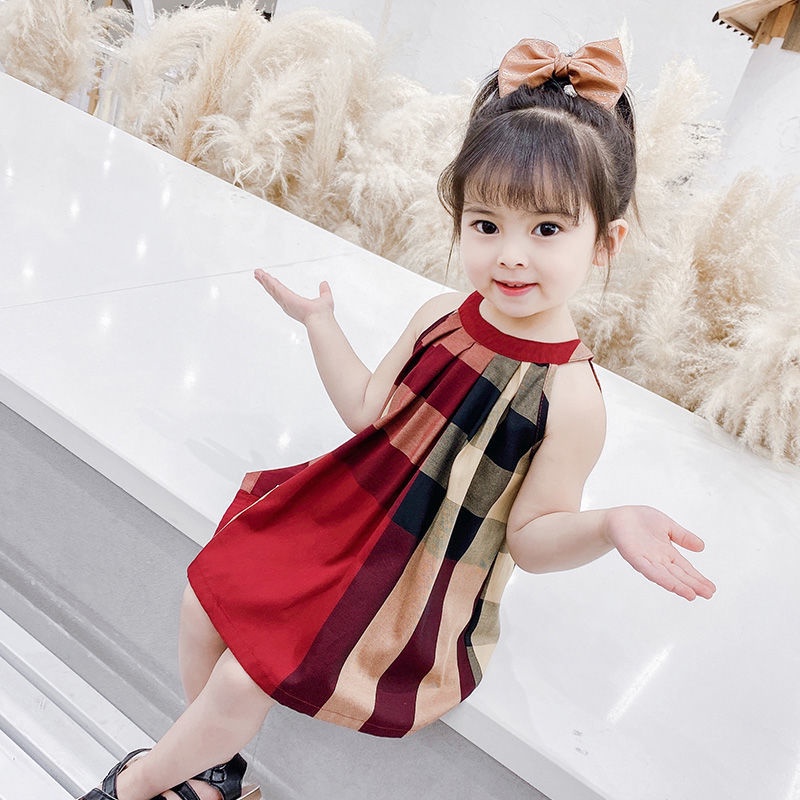 Đầm Công Chúa cotton Nguyên Chất Kẻ Sọc Caro Phong Cách Mới Mùa Hè Cho Bé Gái