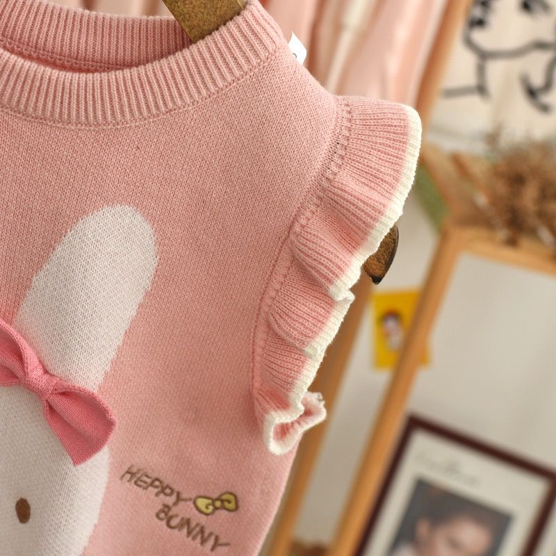 Bộ Áo sweater Dệt Kim Sát Nách Kiểu Phương Tây Thời Trang Xuân Thu Cho Bé Gái