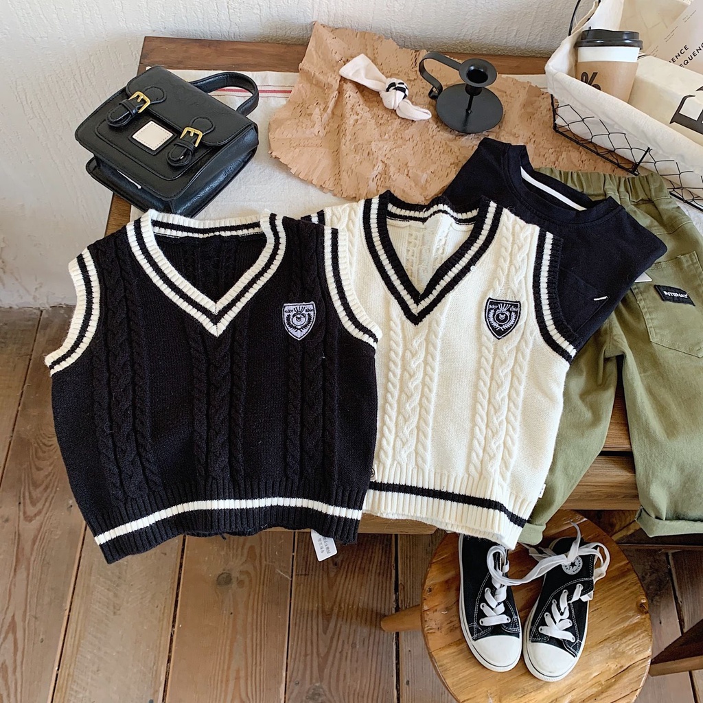 Áo sweater Dệt Kim Không Tay Dễ Phối Đồ Phong Cách Hàn Quốc Cho Bé Mẫu Giáo