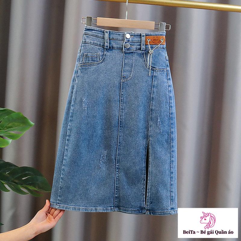 Chân Váy denim Xẻ Tà Bên Hông Phong Cách Hàn Quốc Hợp Thời Trang Mùa Hè Mới Cho Bé Gái