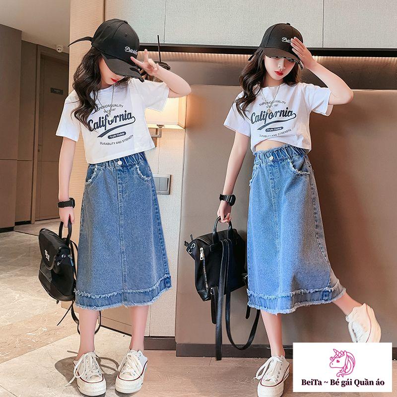 Chân Váy denim Dài Thời Trang Mùa Hè Phong Cách Hàn Quốc Dành Cho Bé Gái