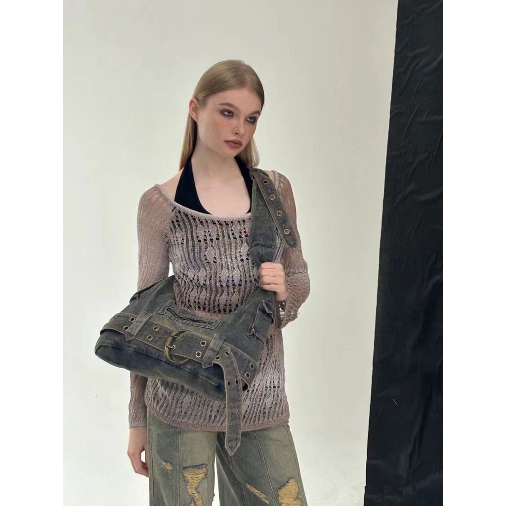 Túi denim Đeo Một Bên Vai Sức Chứa Lớn Phong Cách Âu Mỹ Cổ Điển Thời Trang Thường Ngày Cho Nữ one