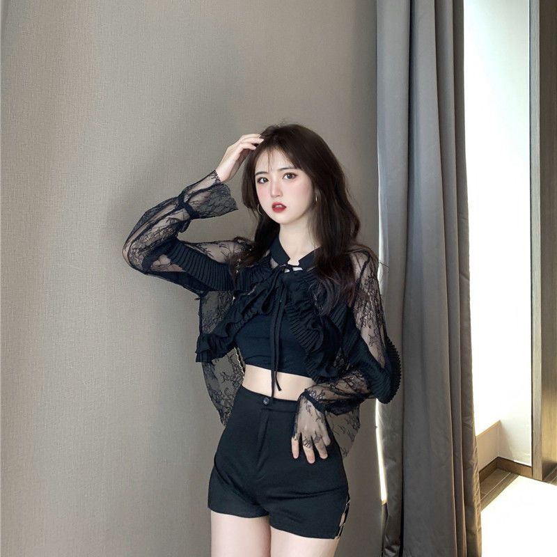 Áo Khoác Ren Nhún Bèo Chống Nắng Thời Trang Xuân Hè Cho Nữ