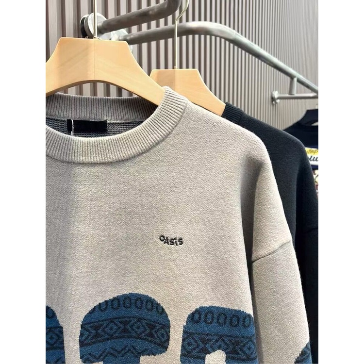 Áo sweater Len Dày Cổ Tròn Dáng Rộng Thời Trang Thu Đông 2023 Phong Cách Mới Cho Nam