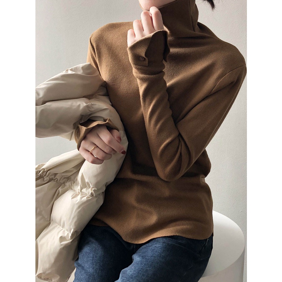 Cổ Cao Su Slim-fit Áo Len Thu Đông Phong Cách Phương Tây Bên Trong Cổ Rùa Đáy Áo Sơ Mi Nữ Thiết Kế Niche Áo Len Cọc Co