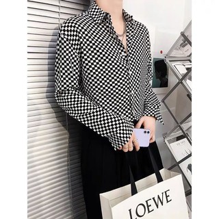 Áo sơ mi nam dài tay họa tiết caro trắng đen phong cách hàn quốc 40%