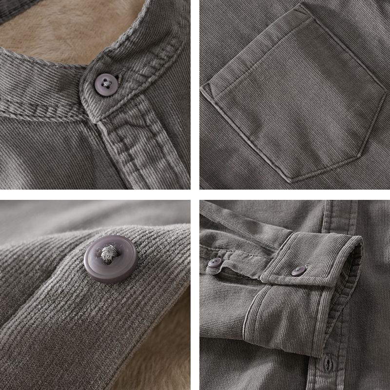 Áo Sơ Mi Tay Dài Cổ Đứng Lót Nhung Giữ Ấm Phong Cách retro Thời Trang Thu Đông Cho Nam