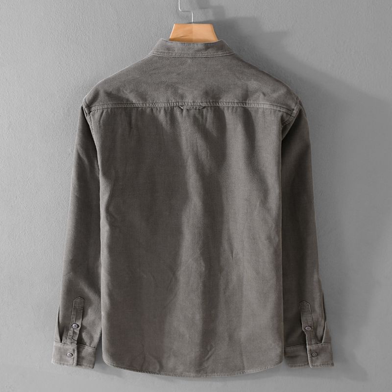 Áo Sơ Mi Tay Dài Cổ Đứng Lót Nhung Giữ Ấm Phong Cách retro Thời Trang Thu Đông Cho Nam