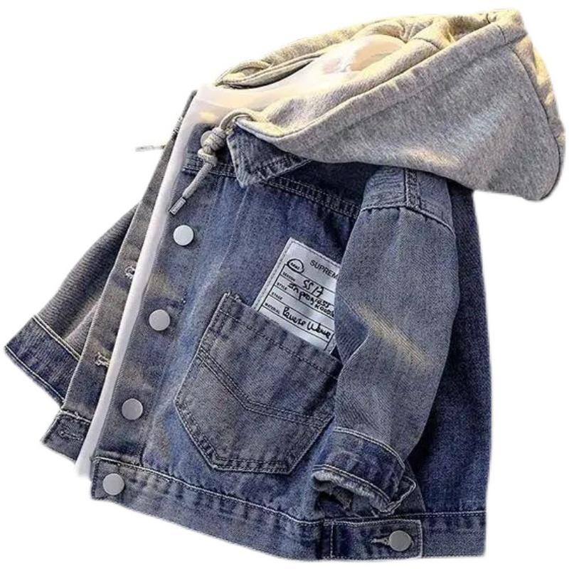 Hàng Có Sẵn ~  Áo Khoác denim Có Mũ Trùm Phong Cách Mới Hợp Thời Trang Xuân Thu Dễ Phối Đồ Cho Bé Trai