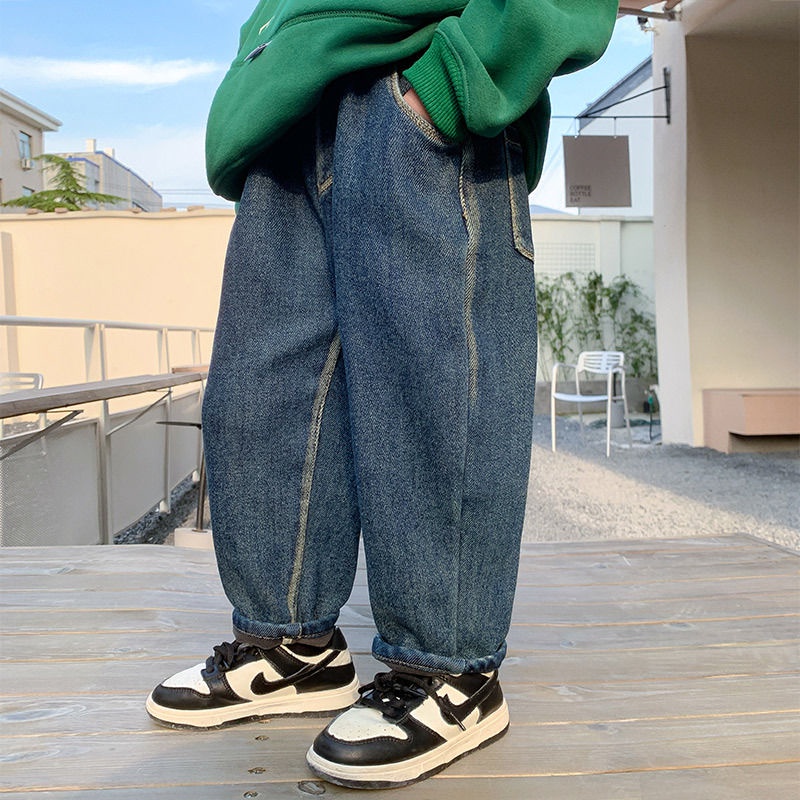 Hàng Có Sẵn ~  Quần Jean Lót Lông Cừu Dày Phong Cách Thu Đông Mới Cho Bé Trai