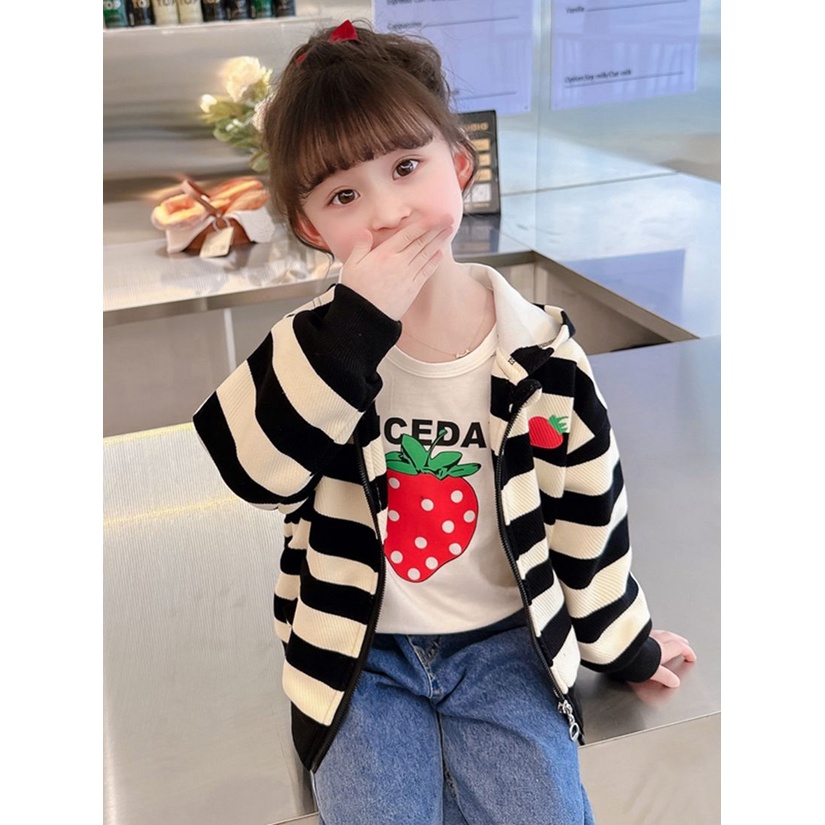 Áo Khoác cardigan Họa Tiết Kẻ Sọc Thời Trang Xuân Thu Phong Cách Mới Cho Bé Gái