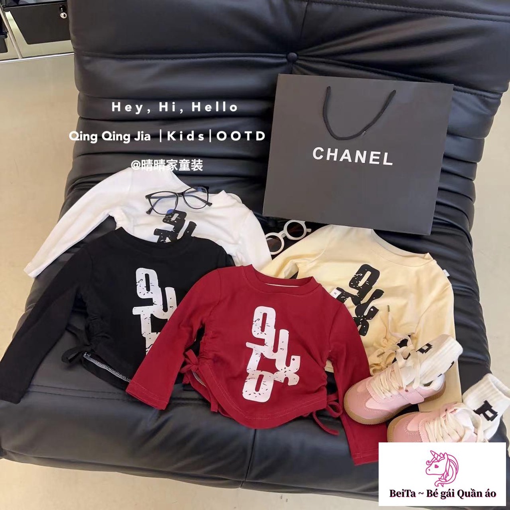 Áo Thun cotton Tay Dài Phong Cách Hàn Quốc Thời Trang Xuân Thu Mới Cho Bé Gái