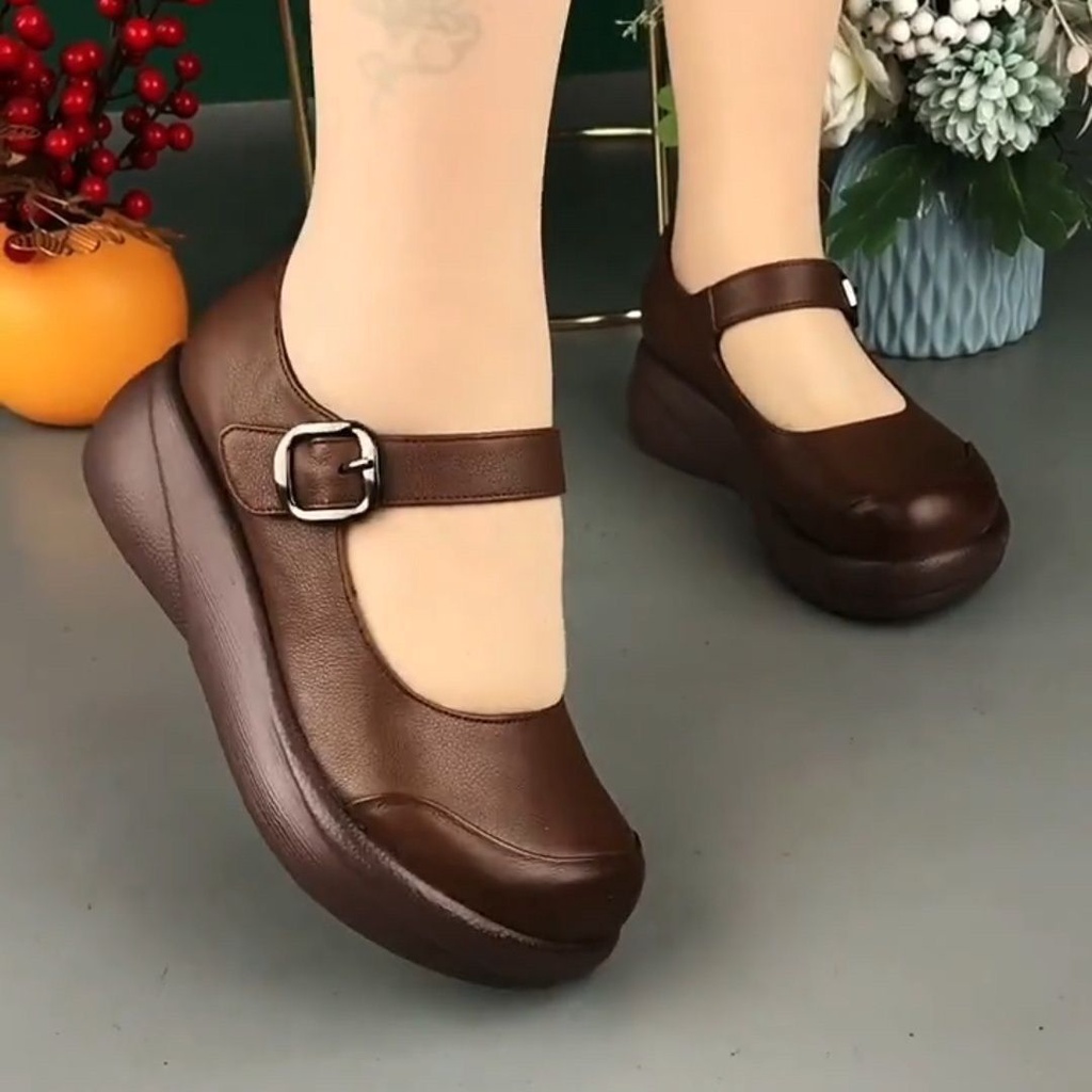 Giày Da Thật Mũi Tròn Đế Mềm Phong Cách retro Mùa Thu Cho Nữ