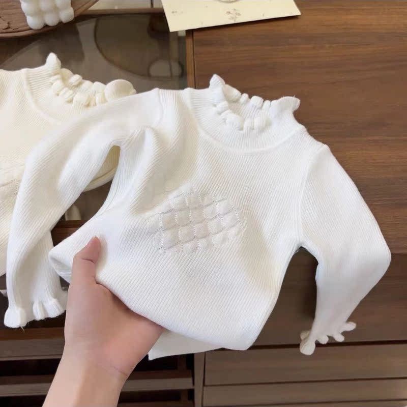 Áo sweater Dệt Kim Tay Dài Cổ Lọ Co Giãn Màu Trơn Phong Cách Mới Mùa Thu Cho Bé Gái