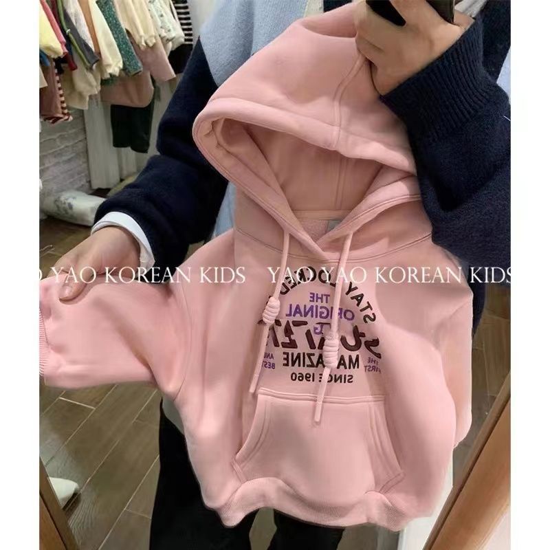 Áo Khoác Nỉ In Chữ Màu Hồng Phong Cách Hàn Quốc Thời Trang Thu Đông Cho Bé Gái