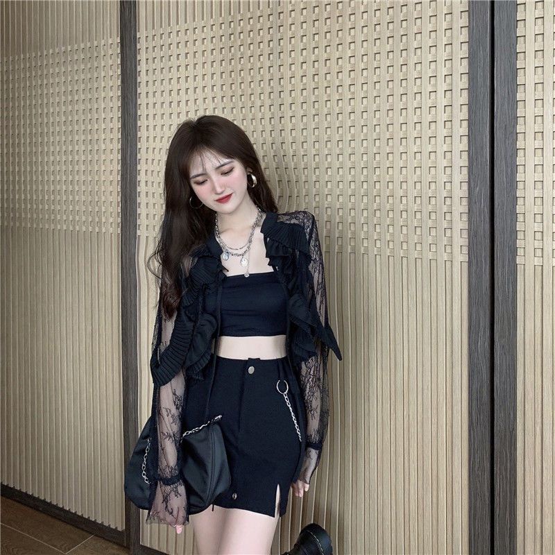 Áo Khoác Ren Nhún Bèo Chống Nắng Thời Trang Xuân Hè Cho Nữ